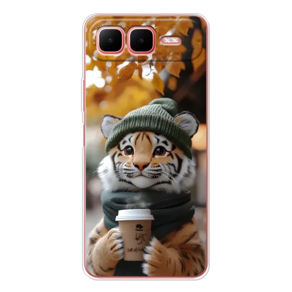 Чехол с рисунком «Тигр с кофе» для Infinix Smart 10 Plus Чехол с рисунком «Тигр с кофе» для Infinix Smart 10 Plus