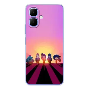 Силиконовый Чехол на Infinix Smart 10 с картинкой Brawl Stars (Персонажи в закате)