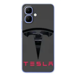 Силиконовый бампер с картинкой машины на Infinix Smart 10 (Logo TESLA)