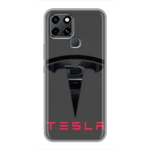 Силиконовый бампер с картинкой машины на Infinix Smart 6 (Logo TESLA)