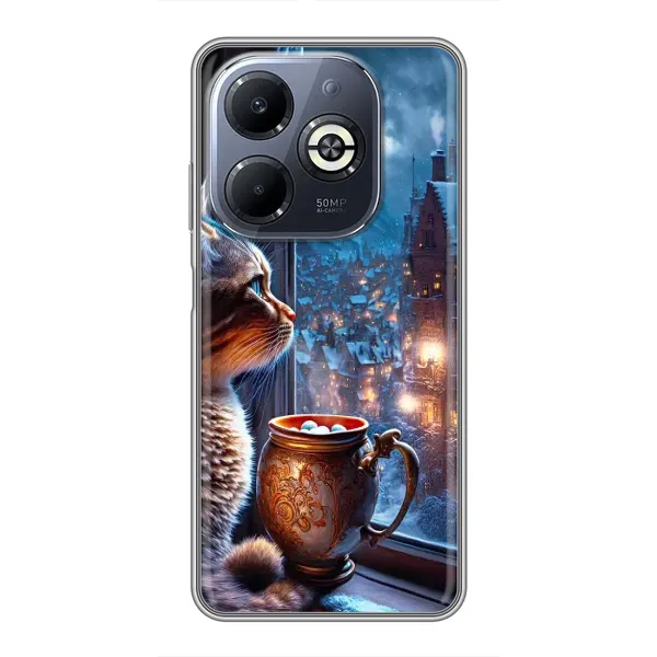 Чехол с рисунком «Кот новогодний» для Infinix Smart 8 Plus