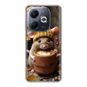Друкований чохол 'Звірята з кавою' для Infinix Smart 8 Plus (Мишка з кавою)