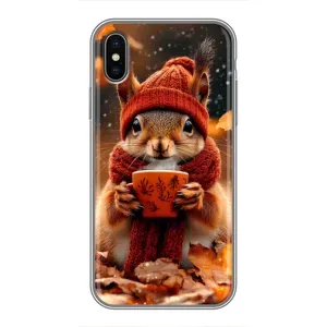 Друкований чохол 'Звірята з кавою' для iPhone X (Білка з кавою)