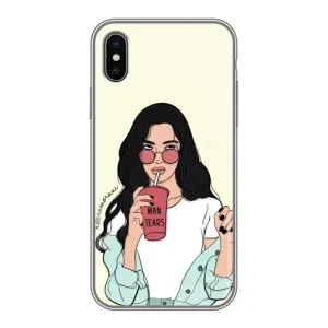 Силиконовый Чехол на iPhone X с картинкой Стильных Девушек (С напитком)