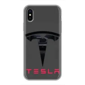 Силиконовый бампер с картинкой машины на iPhone X (Logo TESLA)