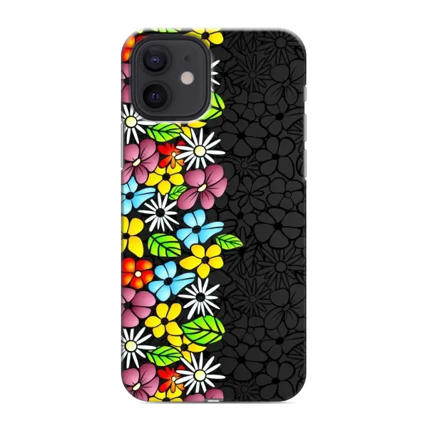 Чехол с рисунком «Яркие цветы на черном» для iPhone 12 mini