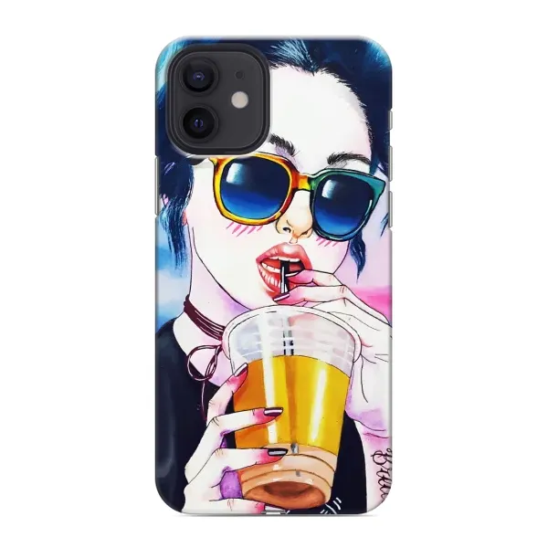 Чехол с рисунком «Девушка с коктейлем» для iPhone 12