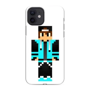 Чехлы для iPhone 12 (Персонажи Майн Крафт) (Мальчик в голубом)