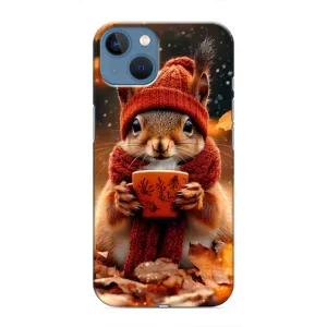 Печатный чехол «Зверята с кофе» для iPhone 13 Mini (Белка с кофе)