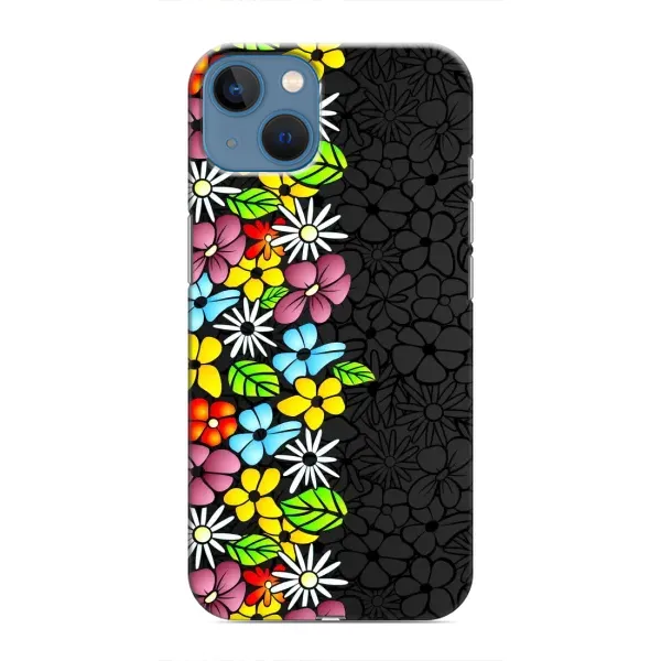 Чехол с рисунком «Яркие цветы на черном» для iPhone 13 Mini