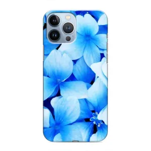 Силиконовый бампер с принтом (цветочки) на Айфон 13 Про Макс (Синие цветы)