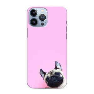 Бампер для iPhone 13 Pro с картинкой "Песики" (Собака на розовом)