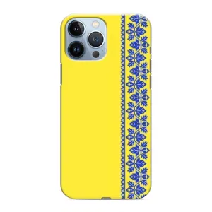 Силіконовый Чохол на iPhone 13 Pro (Вишиванка на жовтому фоні)