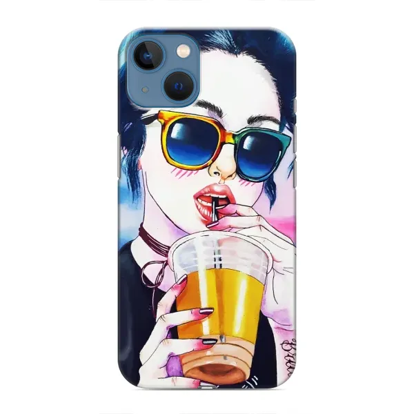 Чехол с рисунком «Девушка с коктейлем» для iPhone 13