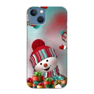 Чехлы на Новый Год iPhone 13 (Снеговик в шапке)