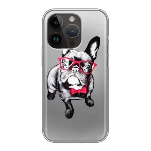 Чехол (ТПУ) Милые собачки для iPhone 14 Pro Max (Бульдог в очках)