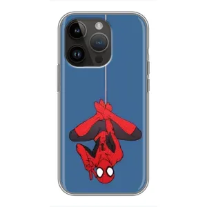Чехол Супергерой Человека Паука на iPhone 14 Pro Max (На паутине)