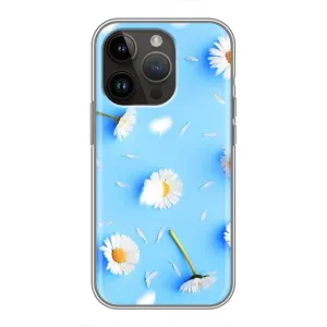 Чехол с Цветами для iPhone 14 Pro Max (ромашки на голубом)
