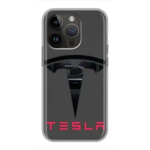 Силиконовый бампер с картинкой машины на iPhone 14 Pro Max (Logo TESLA)