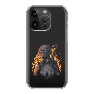 Силиконовый чехол с картинкой "Герой Pubg" на iPhone 14 Pro Max (В огне)