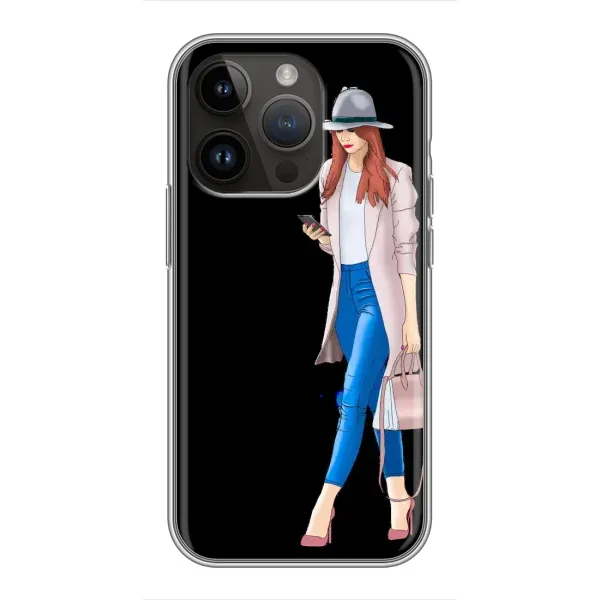 Чехол с рисунком «Девушка со смартфоном» для iPhone 14 Pro