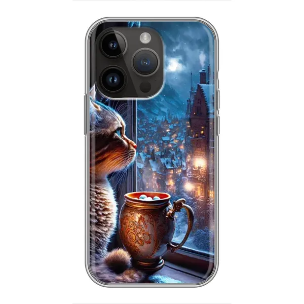 Чехол с рисунком «Кот новогодний» для iPhone 14 Pro