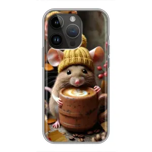 Печатный чехол «Зверята с кофе» для iPhone 14 Pro (Мышка с кофе)