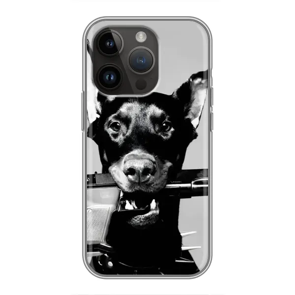 Чехол с рисунком «Опасный доберман» для iPhone 14 Pro