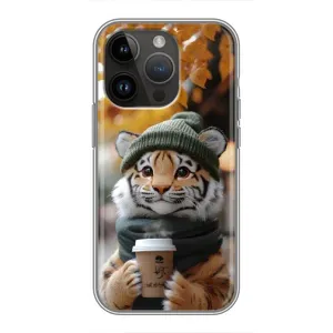 Печатный чехол «Зверята с кофе» для iPhone 14 Pro (Тигр с кофе)