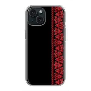 Силиконовый Чехол на iPhone 14 (Красная Вышиванка)