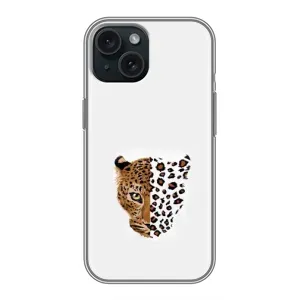 Чехол с леопардовым принтом на iPhone 14 (Леопард на белом)