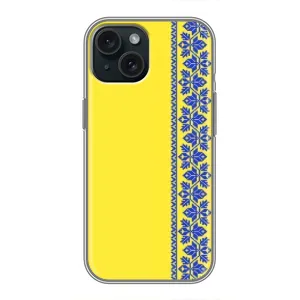 Силиконовый Чехол на iPhone 14 (Вышиванка на желтом)
