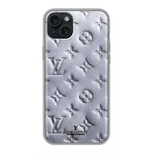 Текстурный Чехол Louis Vuitton для Айфон 15 Плюс (Белый ЛВ)