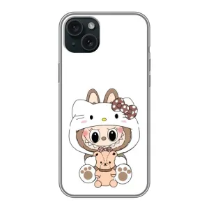 Чехол с принтом Лабубу для iPhone 15 Plus (Белый Лабубу)