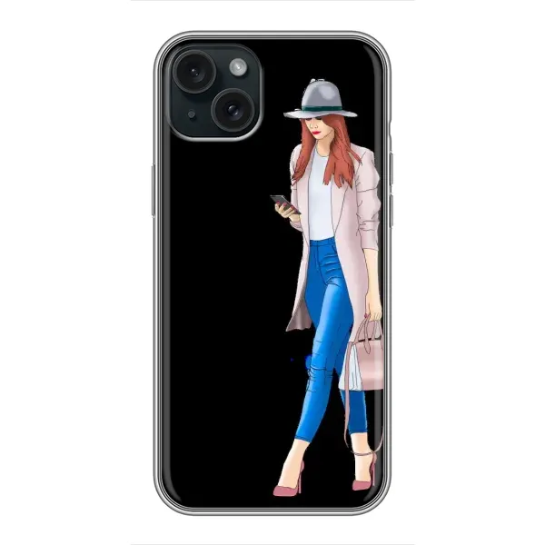 Чехол с рисунком «Девушка со смартфоном» для iPhone 15 Plus