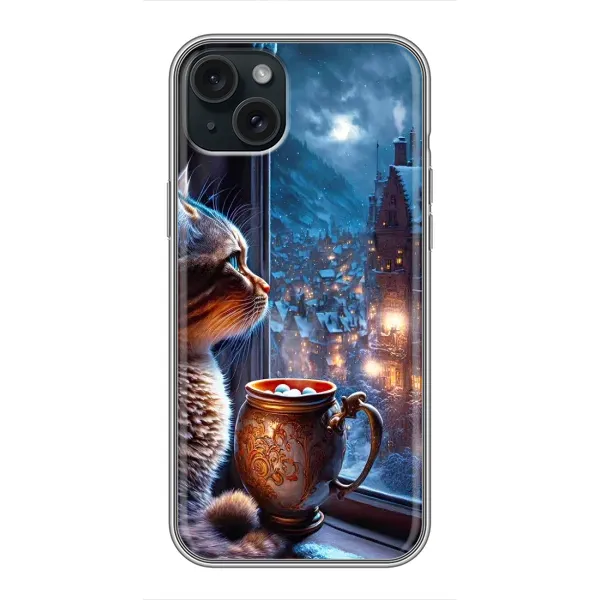 Чехол с рисунком «Кот новогодний» для iPhone 15 Plus