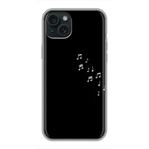 Чехол с картинками на черном фоне для iPhone 15 Plus (Ноты)