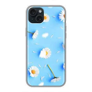 Чохол з Квітами для iPhone 15 Plus (ромашки на блакитному)