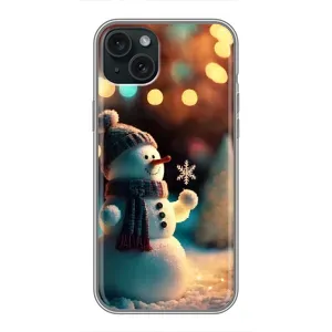 Чехлы на Новый Год iPhone 15 Plus (Снеговик праздничный)