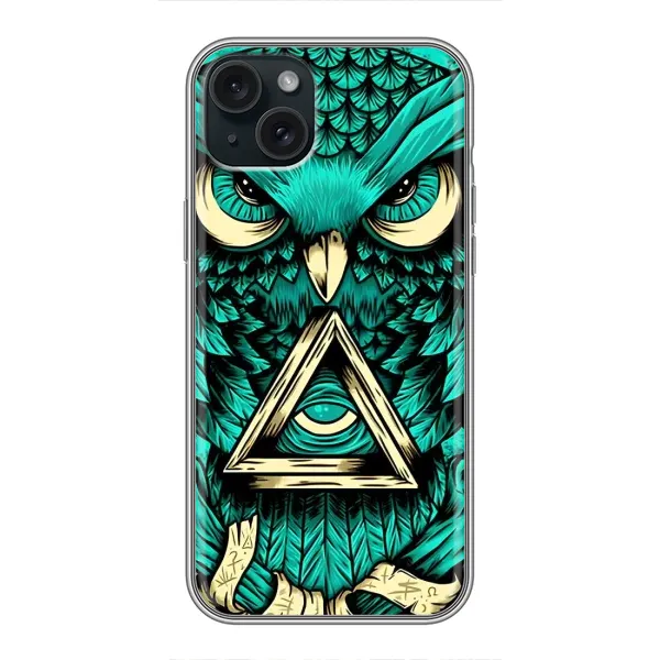 Чехол с рисунком «Зеленая сова» для iPhone 15 Plus Чехол с рисунком «Зеленая сова» для iPhone 15 Plus