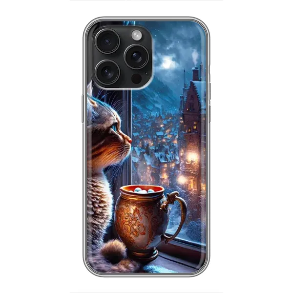 Чехол с рисунком «Кот новогодний» для iPhone 15 Pro Max