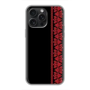 Силиконовый Чехол на iPhone 15 Pro Max (Красная Вышиванка)