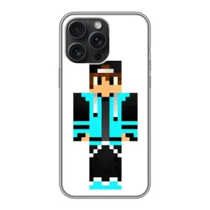Чехлы для iPhone 15 Pro Max (Персонажи Майн Крафт) (Мальчик в голубом)