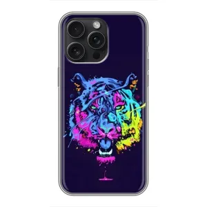 Силиконовый бампер с картинкой животных для iPhone 15 Pro Max (Тигр-Арт)