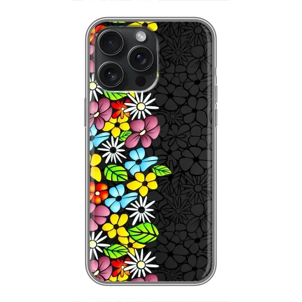 Чехол с рисунком «Яркие цветы на черном» для iPhone 15 Pro Max Чехол с рисунком «Яркие цветы на черном» для iPhone 15 Pro Max
