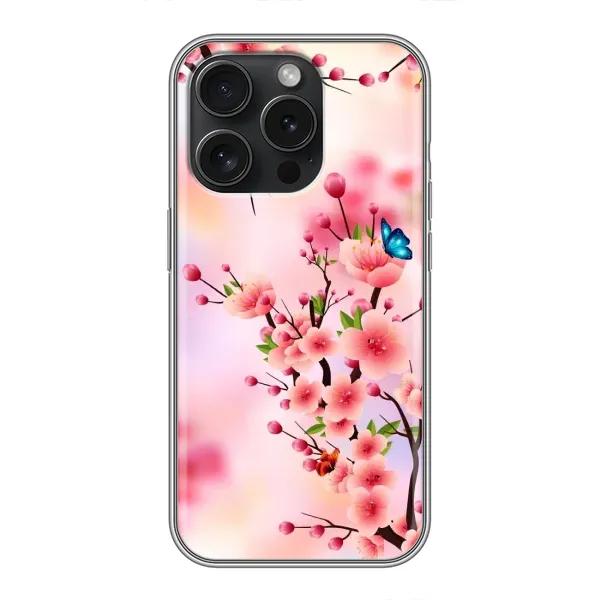 Чехол с рисунком «Бабочки на сакуре» для iPhone 15 Pro Чехол с рисунком «Бабочки на сакуре» для iPhone 15 Pro