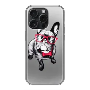 Чохол (ТПУ) Милі песики для iPhone 15 Pro (Бульдог в окулярах)