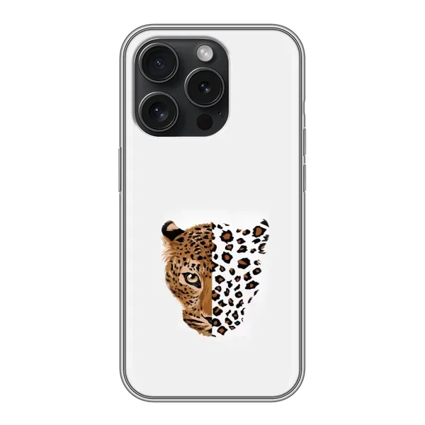 Чехол с рисунком «Леопард на белом» для iPhone 15 Pro