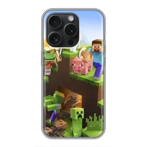 Чехлы для iPhone 15 Pro (Персонажи Майн Крафт) (Майн-крафт)