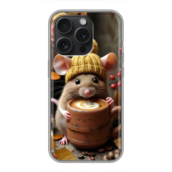 Чохол з малюнком «Мишка з кавою» для iPhone 15 Pro Чохол з малюнком «Мишка з кавою» для iPhone 15 Pro